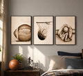 3-Piece Vintage Sports Wall Art Set – Football, Baseball & Basketball Prints (Unframed)